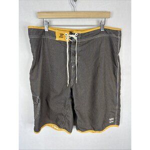 Katin Canvas Board Shorts Striped Surf Swim Trunks Mens 38 Navy Yellow